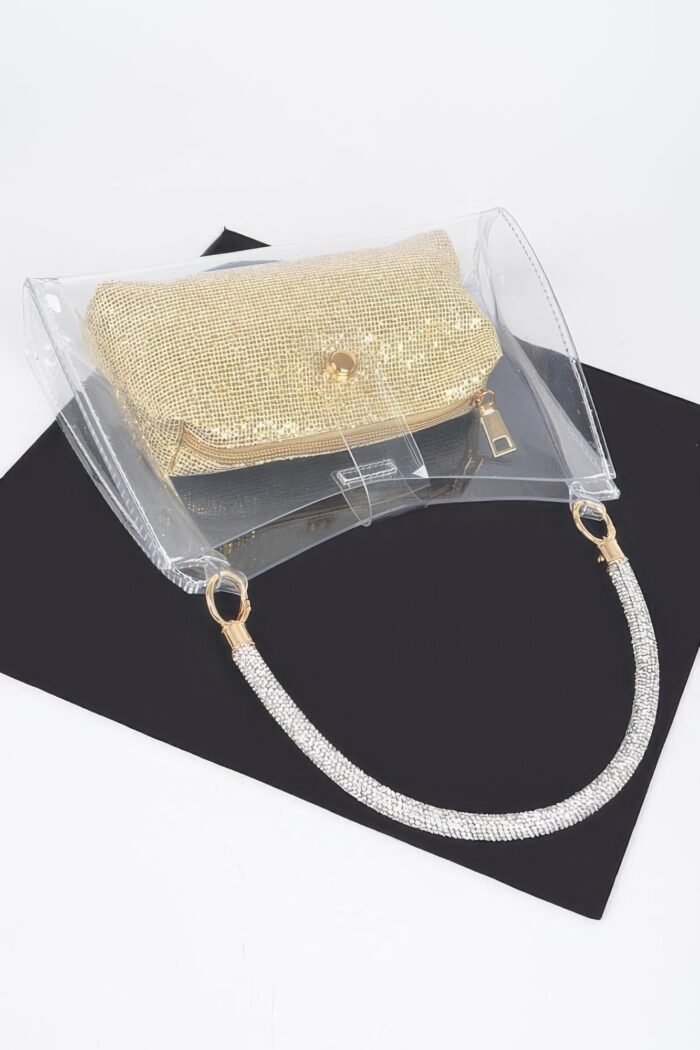 Clear small hobo bag w/rhinestone handle