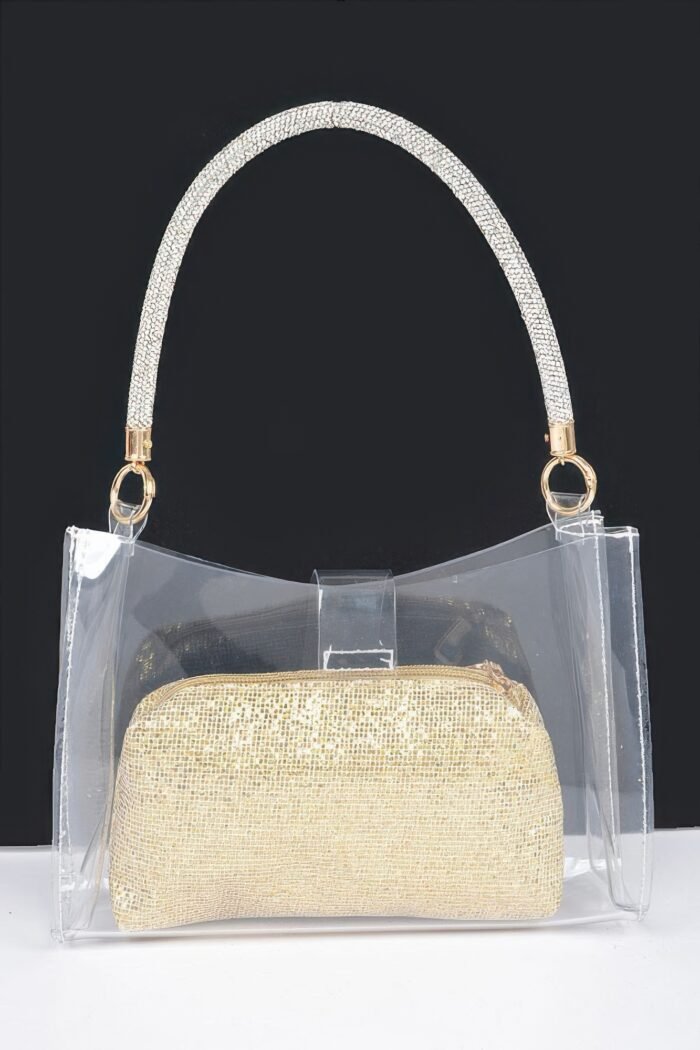 Clear small hobo bag w/rhinestone handle