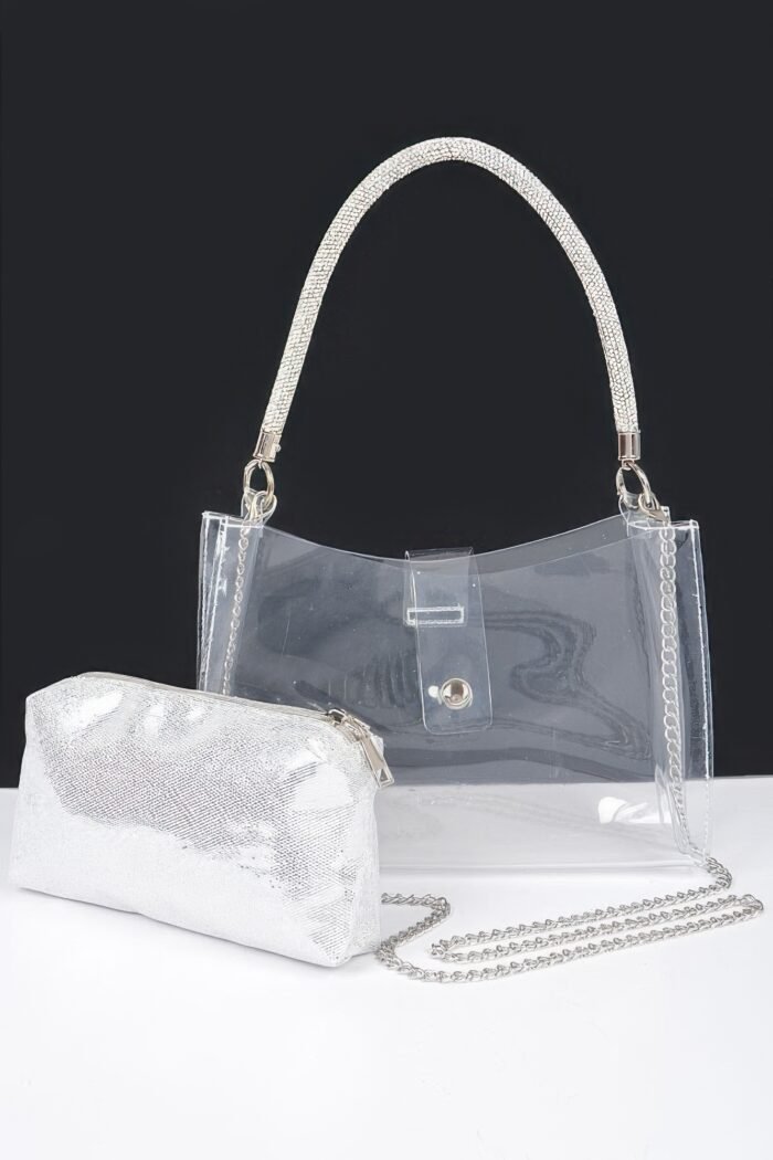 Clear small hobo bag w/rhinestone handle