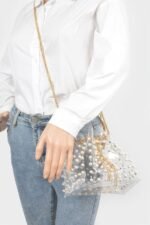 Clear Pearl Stud Bucket Bag W/chain Tassle - Image 3