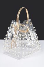 Clear Pearl Stud Bucket Bag W/chain Tassle - Image 4