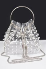 Clear Pearl Stud Bucket Bag W/chain Tassle - Image 5