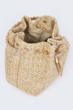 Faux Straw Bucket Bag W/stone Handle - Image 3