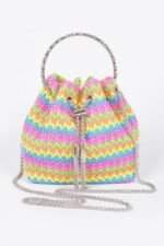 Faux Straw Bucket Bag W/stone Handle - Image 7