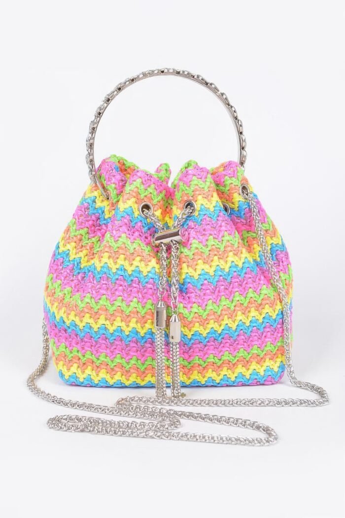 Faux straw bucket bag w/stone handle - image 7