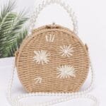 Faux Straw Handmade Clutch W/pearl Handle