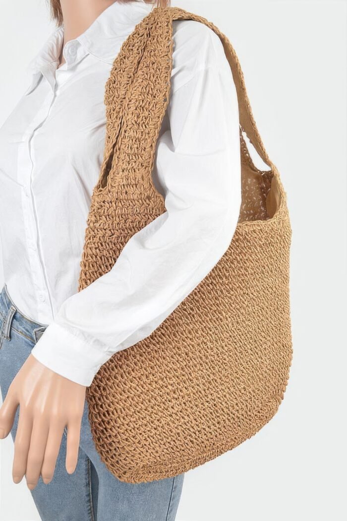 Faux straw hobo bag