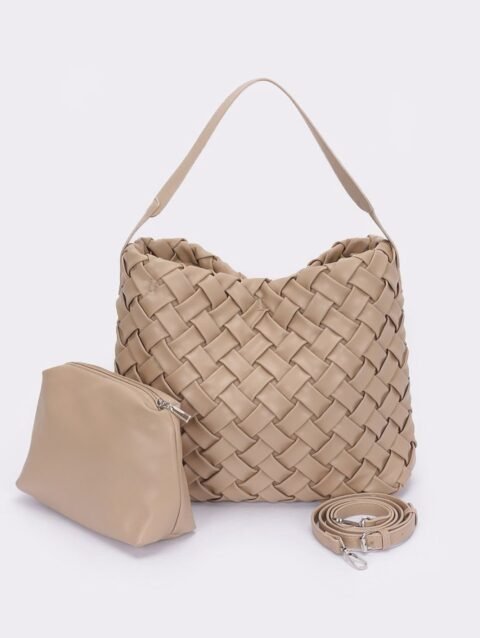 Faux Leather Braided Embossed Hobo Bag