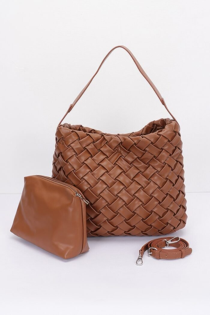 Faux leather braided embossed hobo bag