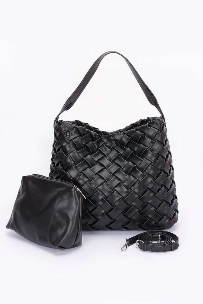 Faux leather braided embossed hobo bag