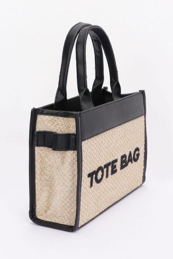 Faux straw tote bag