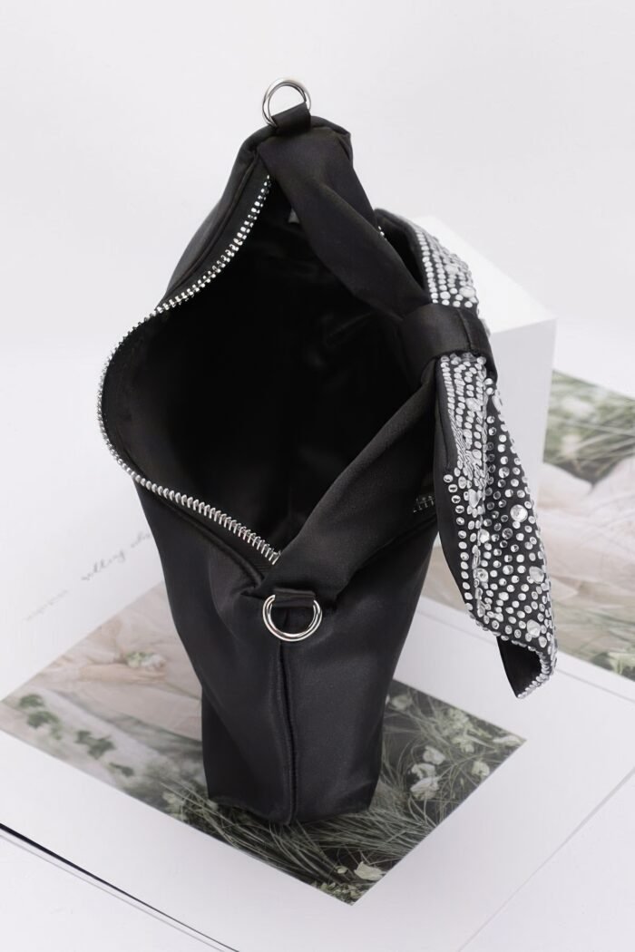 Rhinestone hotfix bow handle nylon clutch