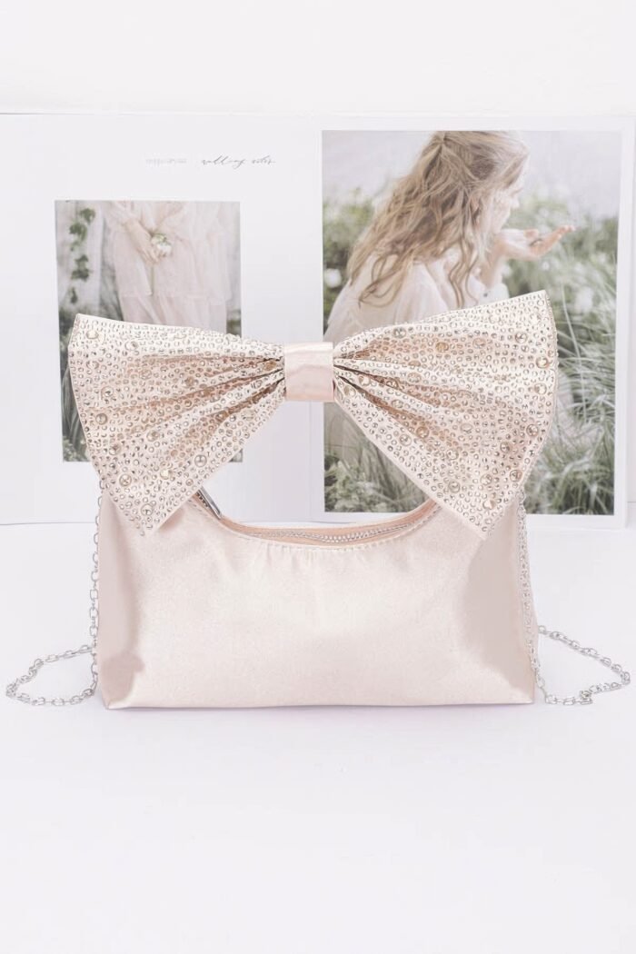 Rhinestone hotfix bow handle nylon clutch