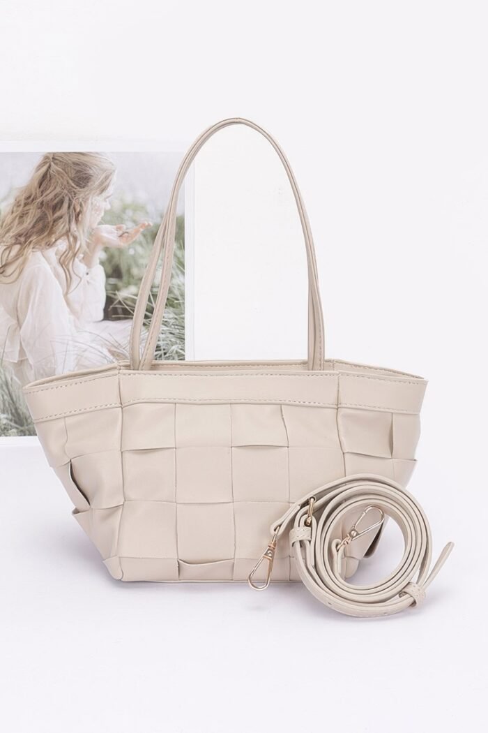 Faux leather braided tote bag