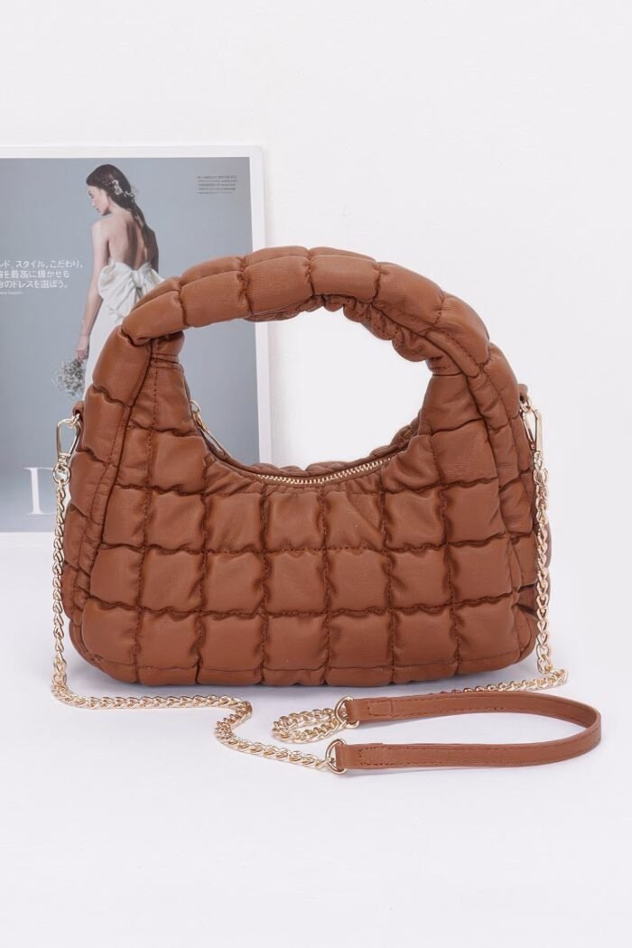 Quilted faux leather padded hobo bag