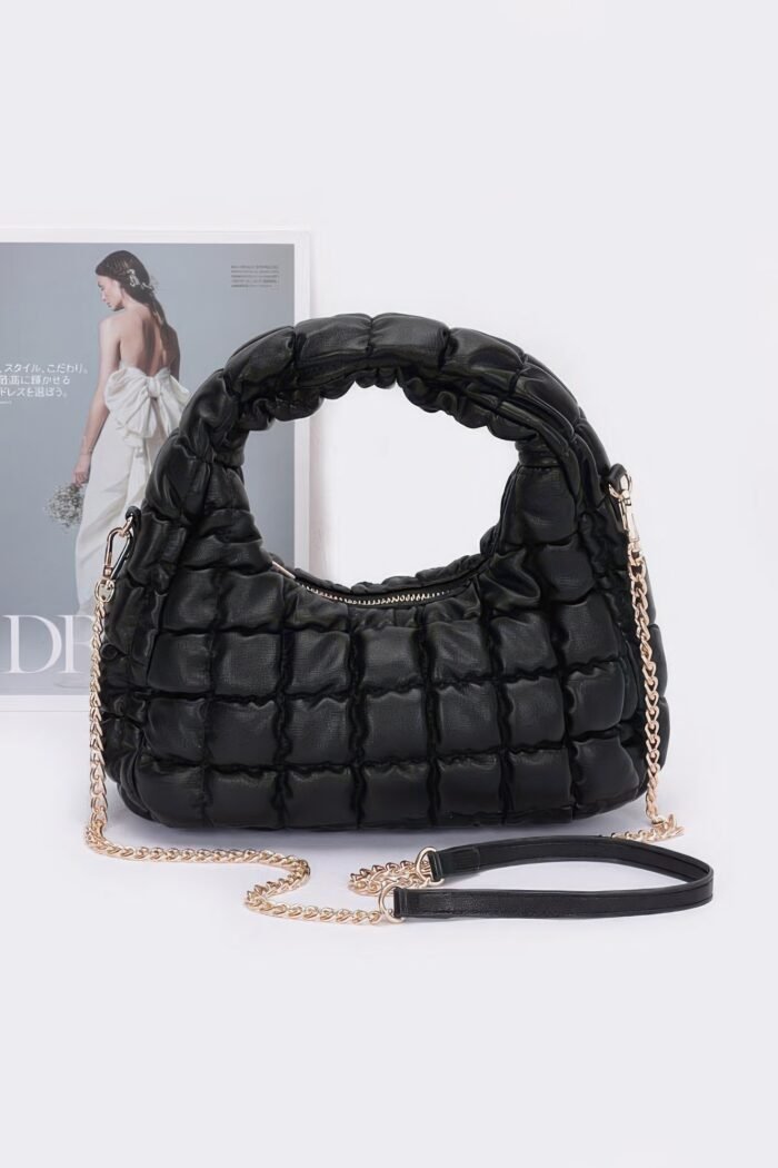 Quilted faux leather padded hobo bag