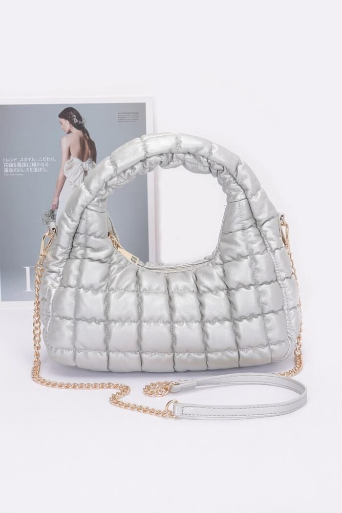 Quilted faux leather padded hobo bag
