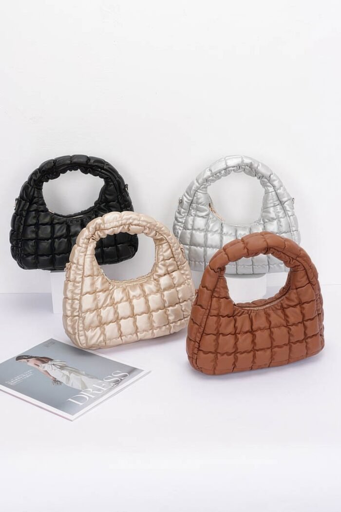Quilted faux leather padded hobo bag