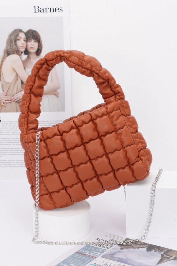Quilted faux leather padded handle bag