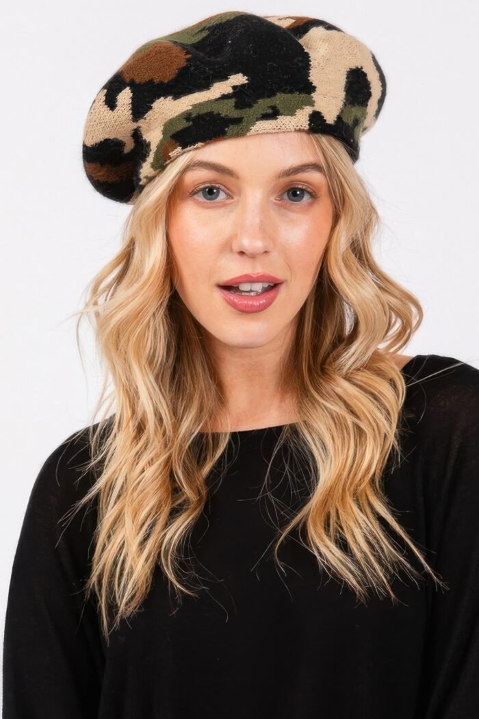 Camo knit beret