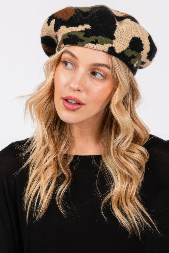 Camo knit beret