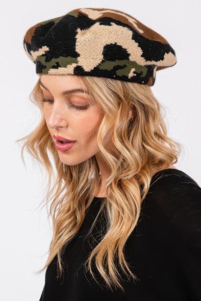 Camo knit beret