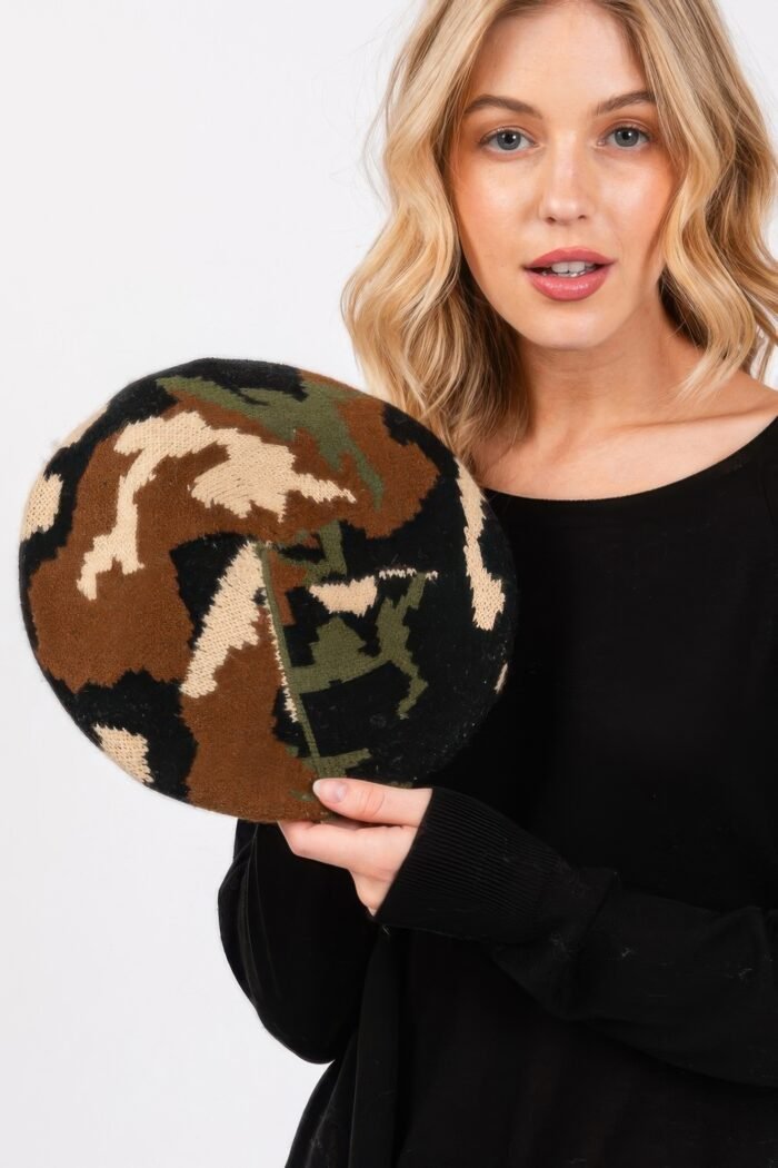 Camo knit beret