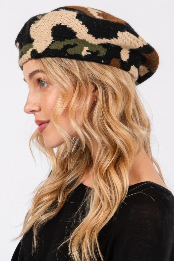 Camo knit beret