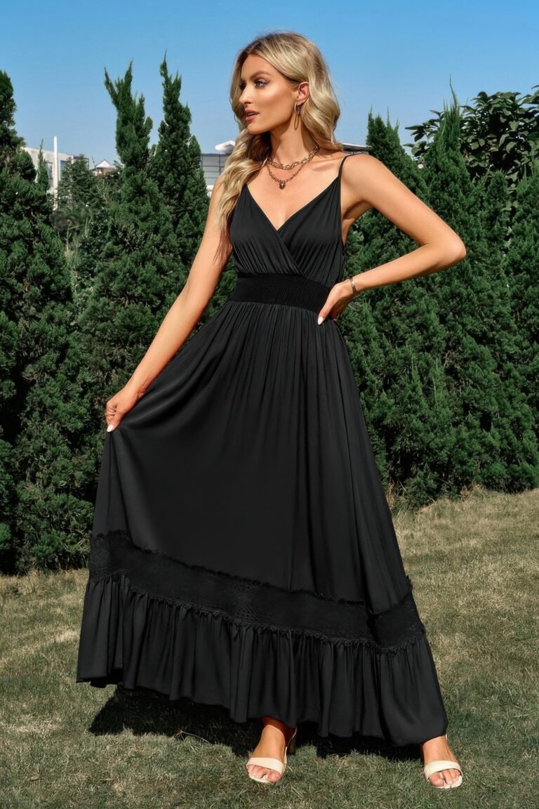 Solid v neck sleeveless spaghetti strap dress