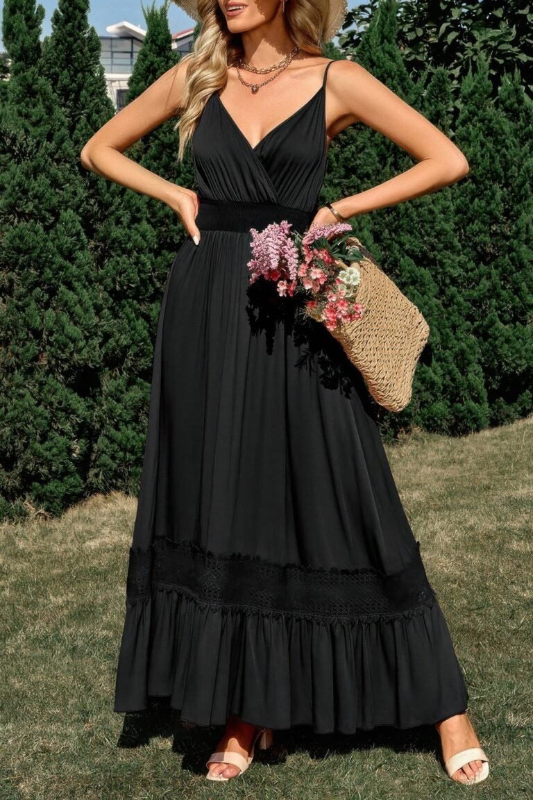 Solid v neck sleeveless spaghetti strap dress