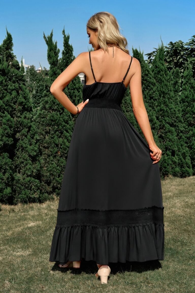 Solid v neck sleeveless spaghetti strap dress