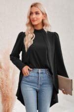 Solid High Low Long Sleeve Blouse