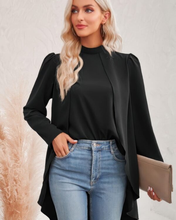 Solid High Low Long Sleeve Blouse