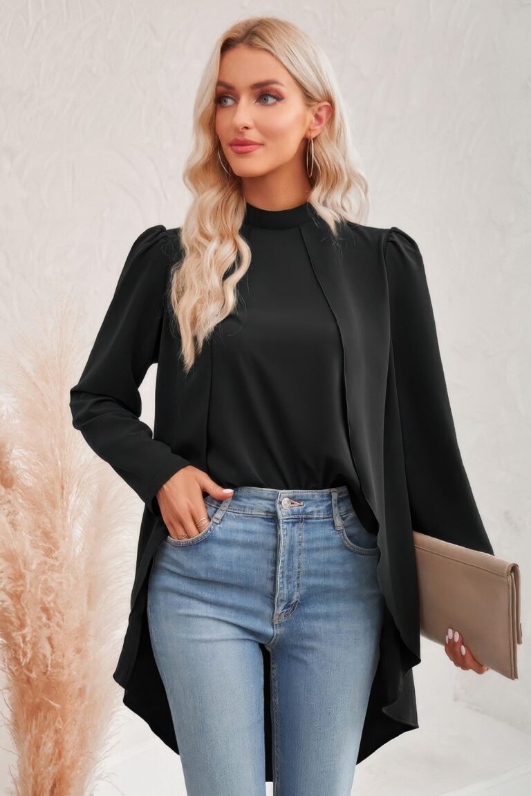 Solid high low long sleeve blouse