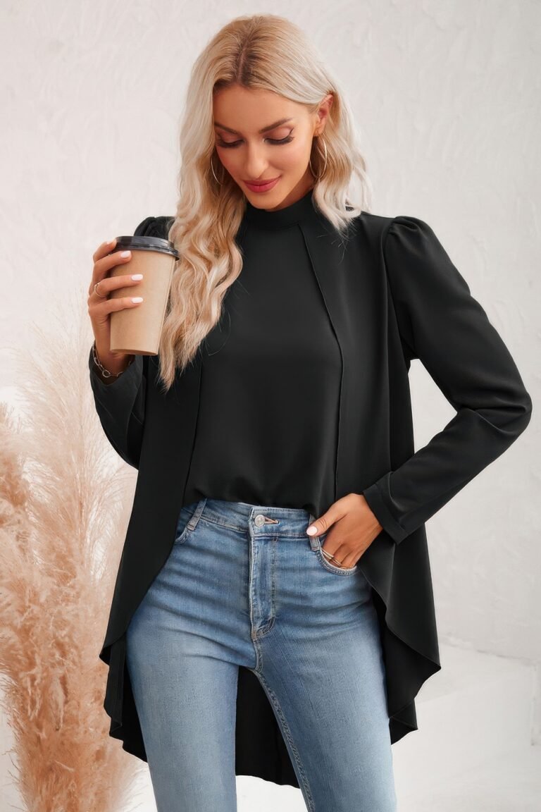 Solid high low long sleeve blouse