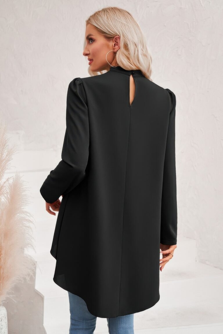 Solid high low long sleeve blouse
