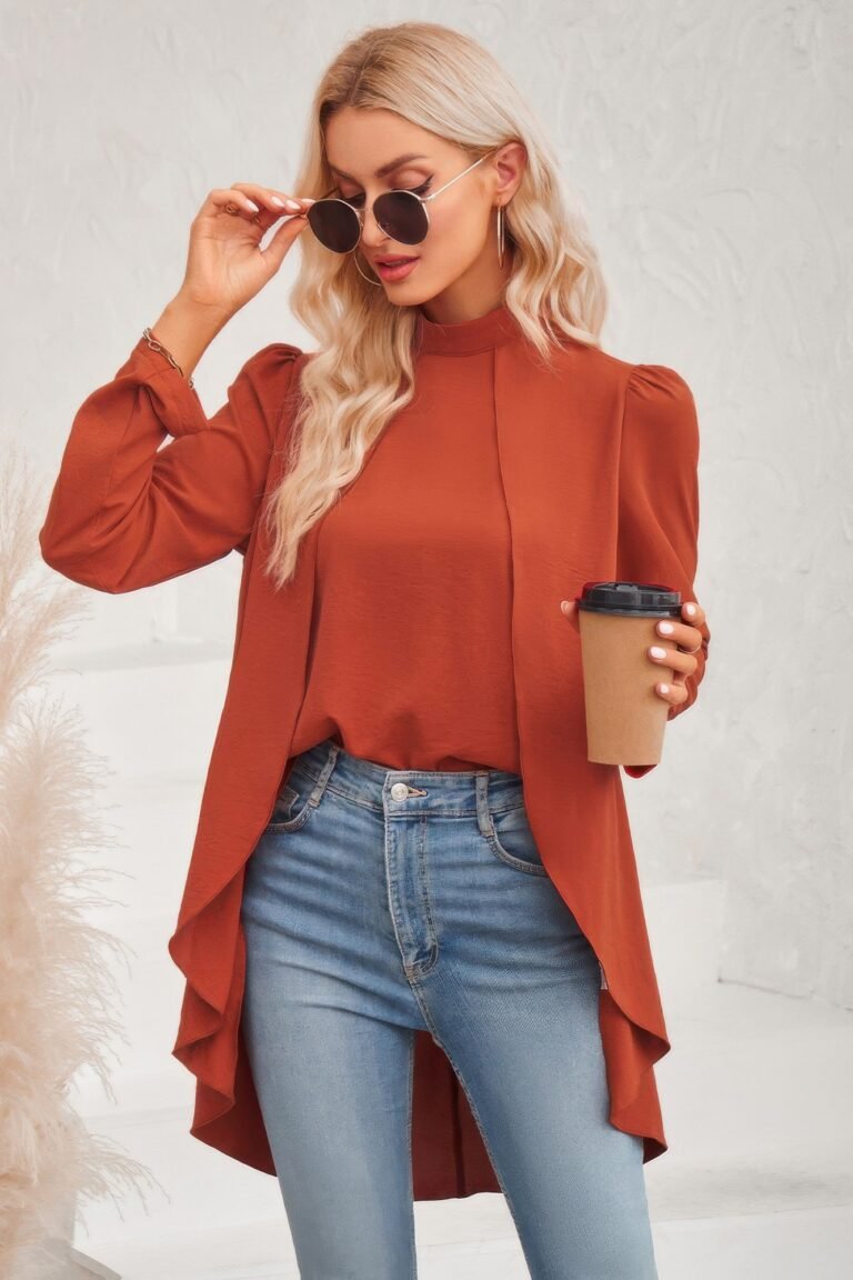 Solid high low long sleeve blouse
