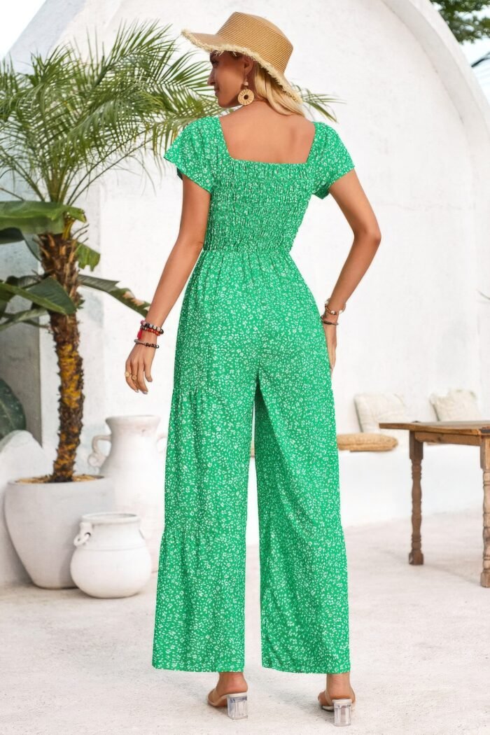 Square neck ruched dot print wide leg jumpsuit - image 12