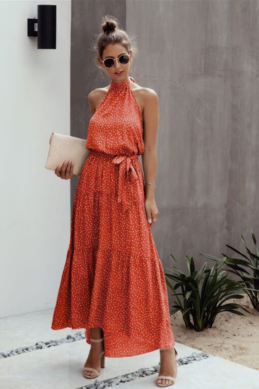 Tie Back Polka Dot Ruffle Hem Halter Dress - Image 3