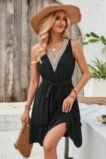 V Neck Sleeveless Belted A-line Tiered Dress - Image 4