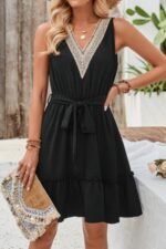 V Neck Sleeveless Belted A-line Tiered Dress - Image 5