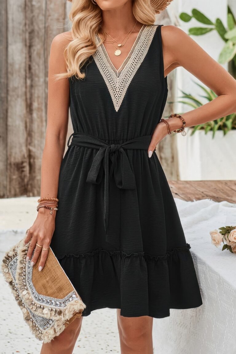 V neck sleeveless belted a-line tiered dress - image 5