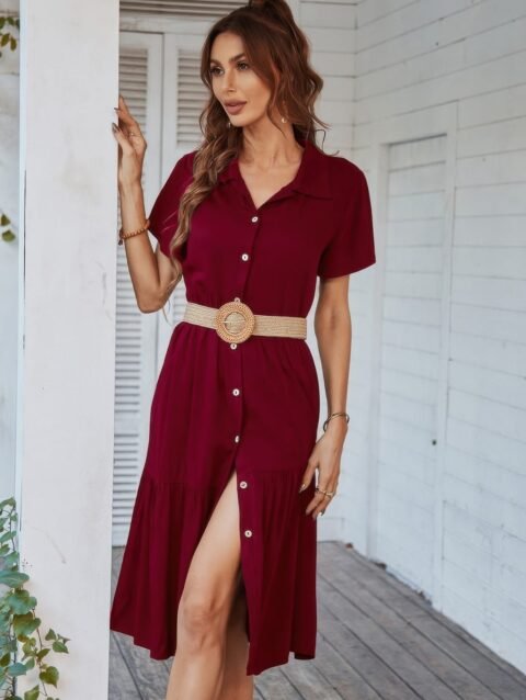 V Neck Short Dress Solid Midi Dress