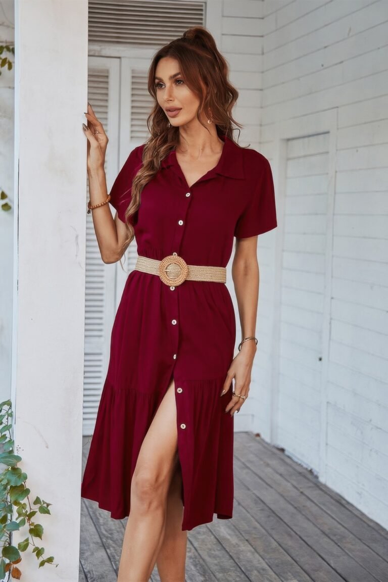 V neck short dress solid midi dress