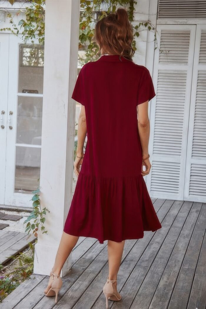 V Neck Short Dress Solid Midi Dress - Image 3