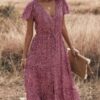 V Neck Polka Dot Short Sleeve Dress