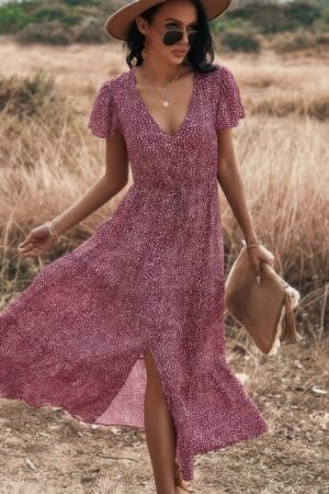 V Neck Polka Dot Short Sleeve Dress V Neck Polka Dot Short Sleeve Dress