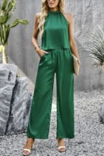 Two Pieces Sleeveless Solid Wide Leg Sets - Image 2