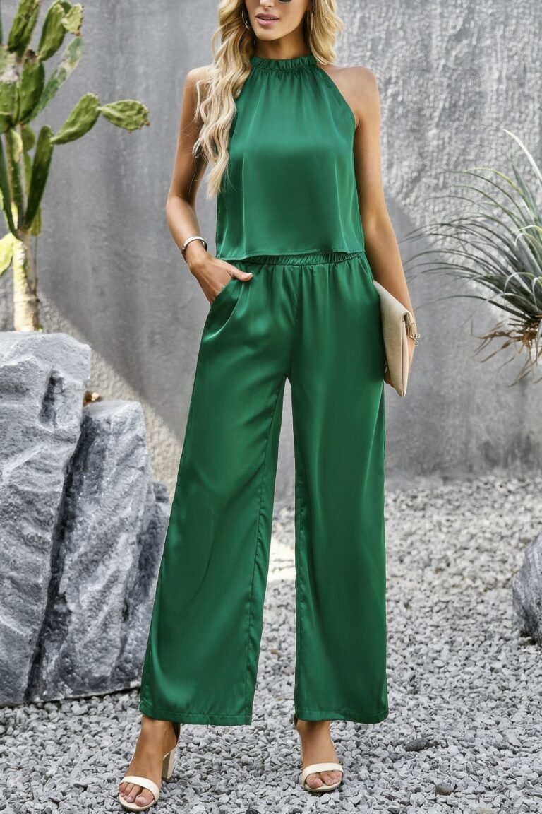 Two pieces sleeveless solid wide leg sets - image 2
