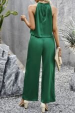 Two Pieces Sleeveless Solid Wide Leg Sets - Image 5
